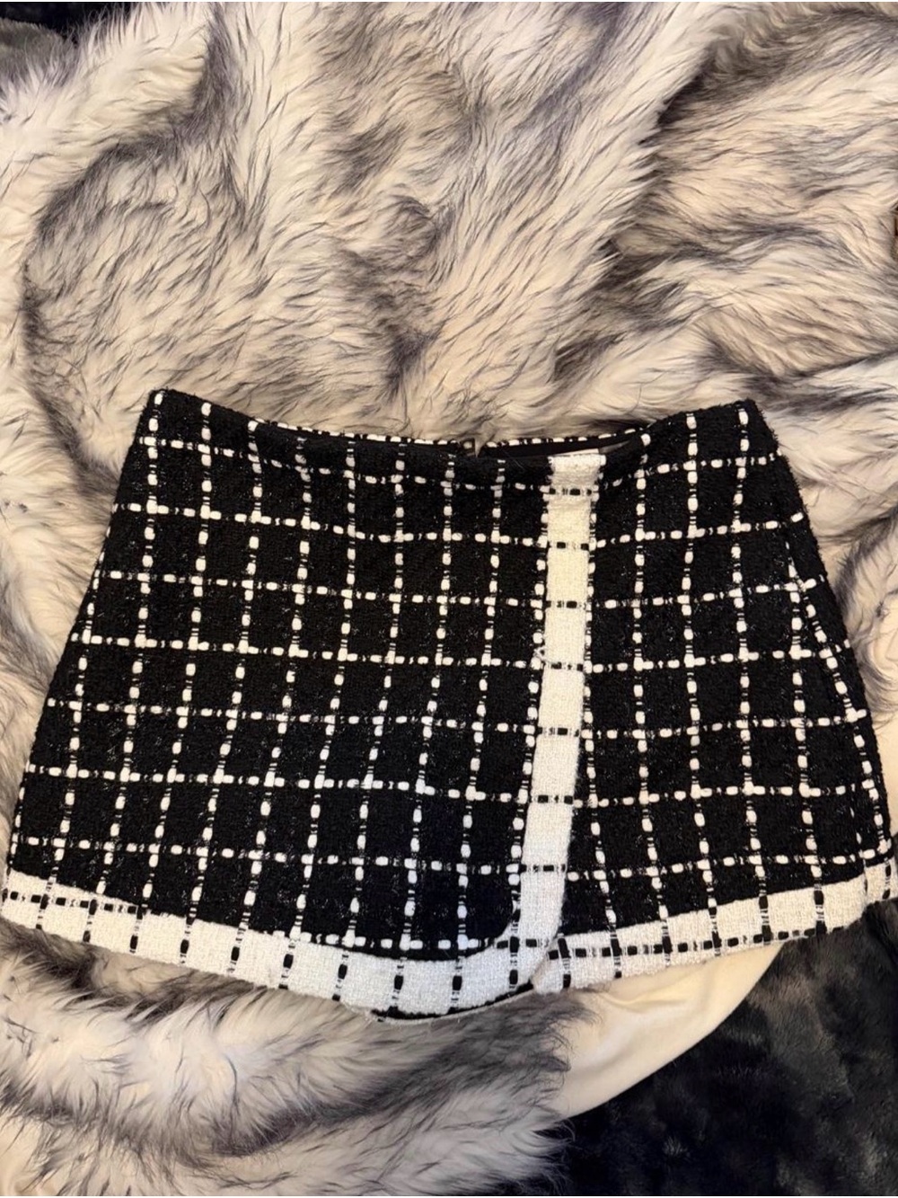 Alice + Olivia Black and White Check Tweed Mini Skirt